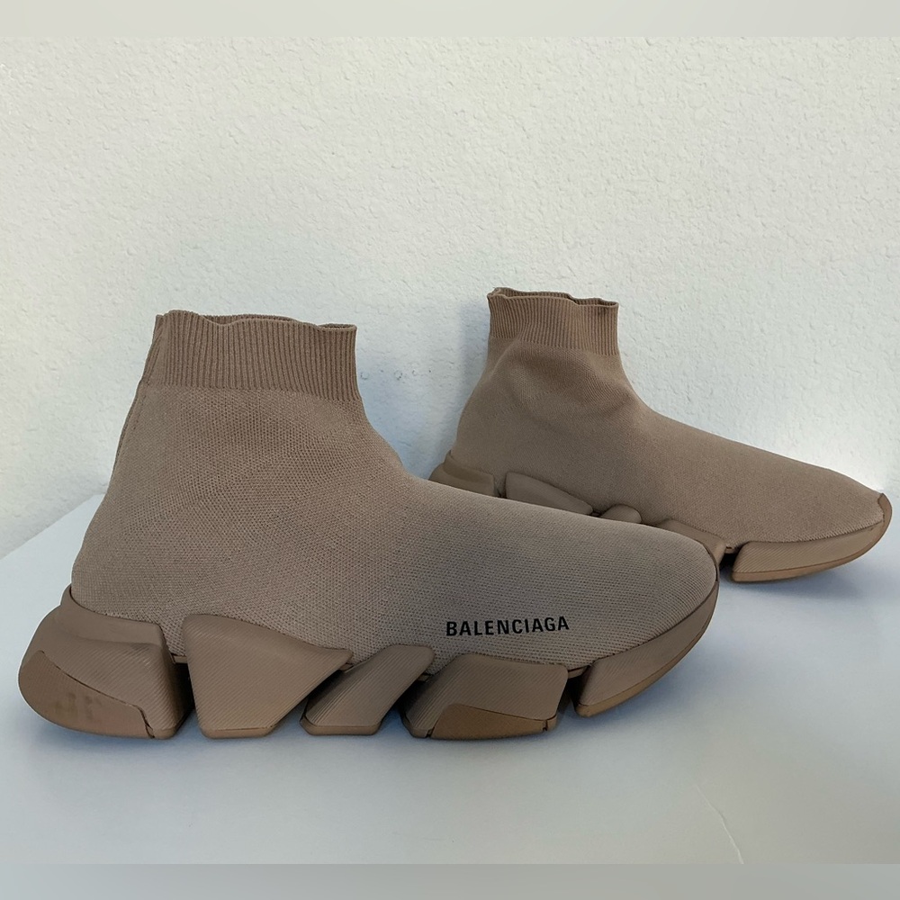 Balenciaga Speed 2.0 Beige Knit Sock Sole Sneakers 42 - Picture 2 of 7